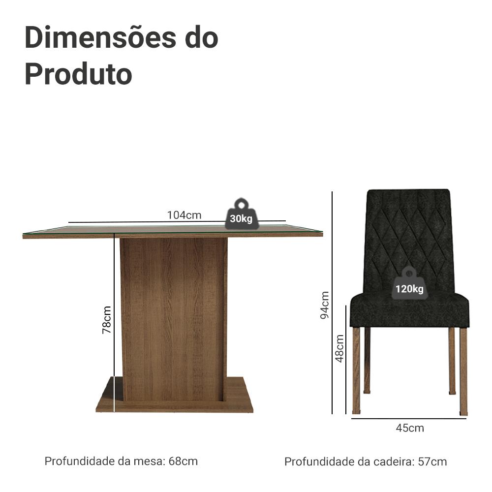 Conjunto Sala de Jantar Mesa Tampo de Vidro 4 Cadeiras Rustic/Oxford Reale Madesa