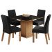 Conjunto Sala de Jantar Mesa Tampo de Vidro 4 Cadeiras Rustic/Preto Oxford Evelin Madesa