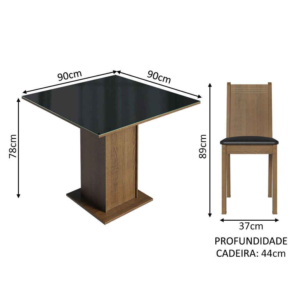 Conjunto Sala de Jantar Mesa Tampo de Vidro 4 Cadeiras Rustic/Preto Perla Madesa