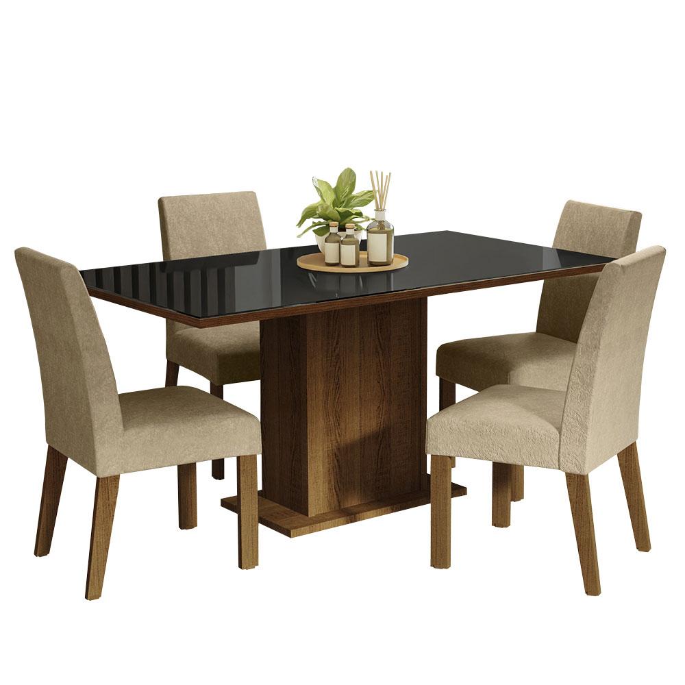 Conjunto Sala de Jantar Mesa Tampo de Vidro 4 Cadeiras Rustic/Preto/Imperial Avril Madesa