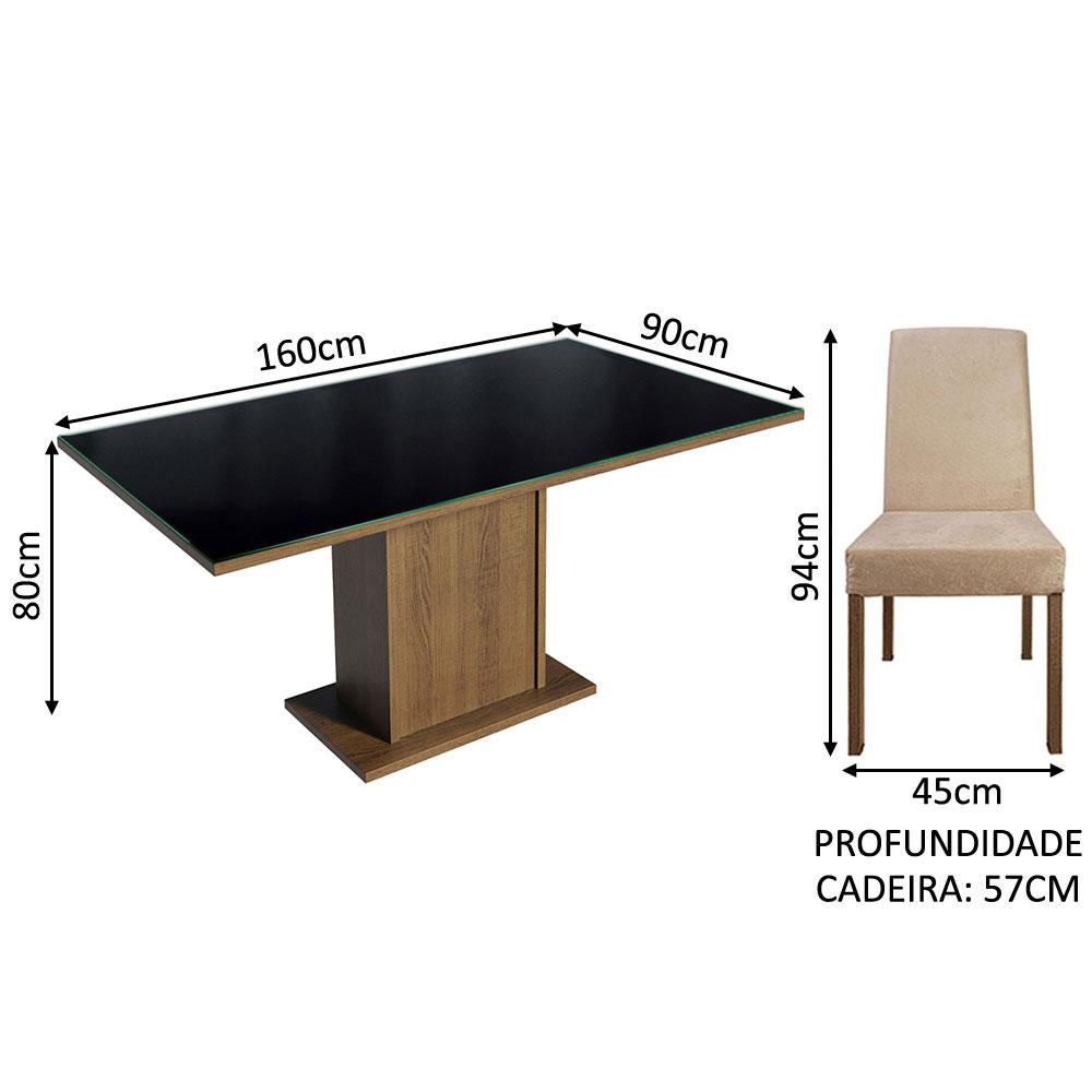 Conjunto Sala de Jantar Mesa Tampo de Vidro 4 Cadeiras Rustic/Preto/Imperial Avril Madesa