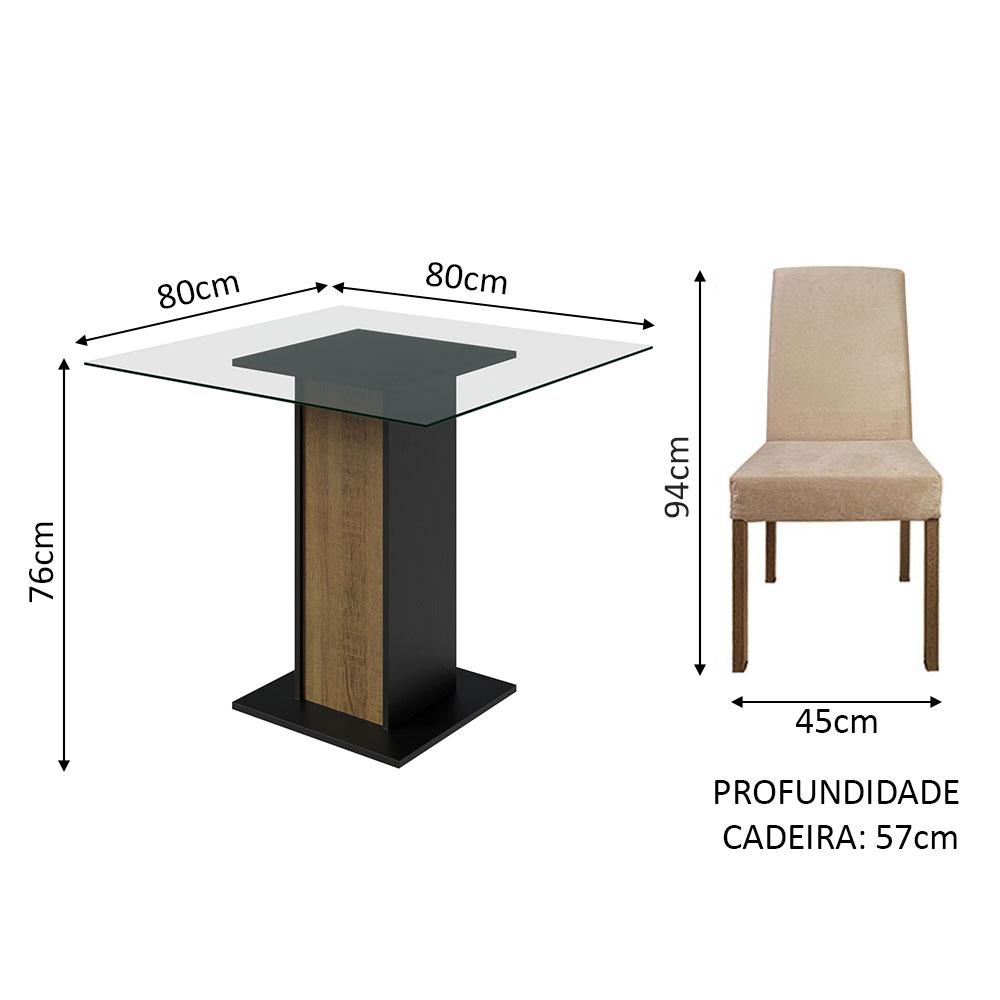 Conjunto Sala de Jantar Mesa Tampo de Vidro 4 Cadeiras Rustic/Preto/Imperial Ivy Madesa