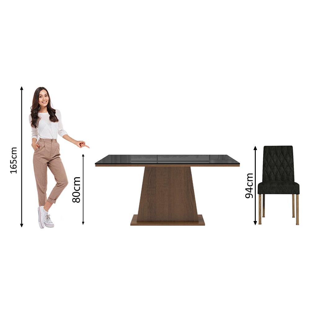 Conjunto Sala de Jantar Mesa Tampo de Vidro 4 Cadeiras Rustic/Preto/Oxford Aryeli Madesa