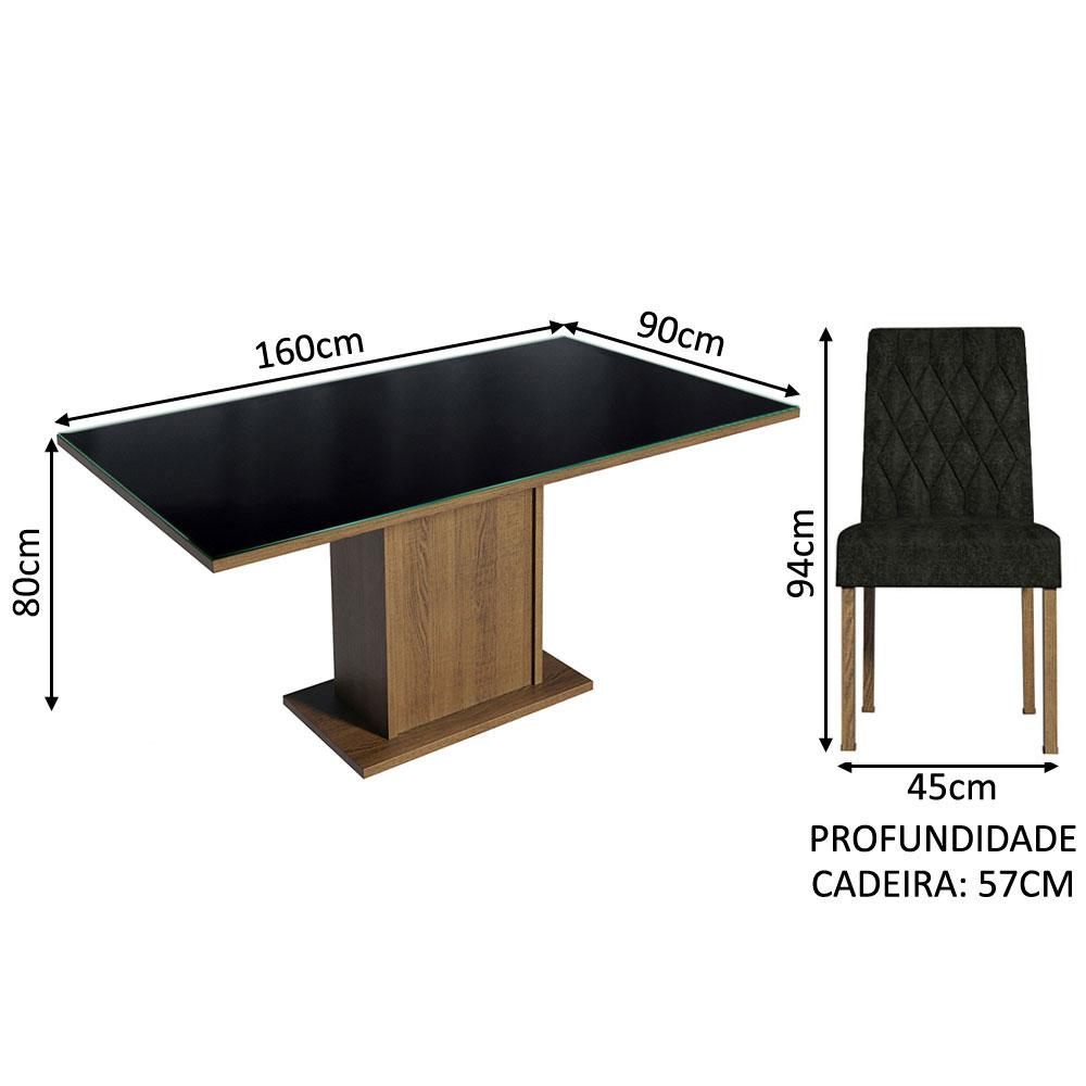 Conjunto Sala de Jantar Mesa Tampo de Vidro 4 Cadeiras Rustic/Preto/Oxford Marilia Madesa