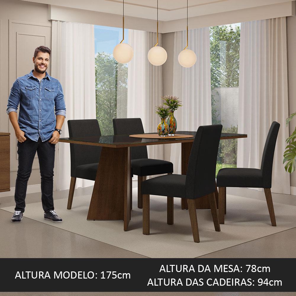 Conjunto Sala de Jantar Mesa Tampo de Vidro 4 Cadeiras Rustic/Preto/Oxford Taylor Madesa