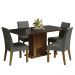 Conjunto Sala de Jantar Mesa Tampo de Vidro 4 Cadeiras Rustic/Preto/Silver Avril Madesa