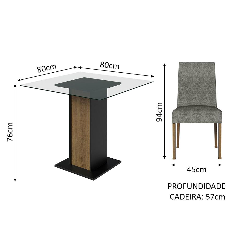 Conjunto Sala de Jantar Mesa Tampo de Vidro 4 Cadeiras Rustic/Preto/Silver Ivy  Madesa