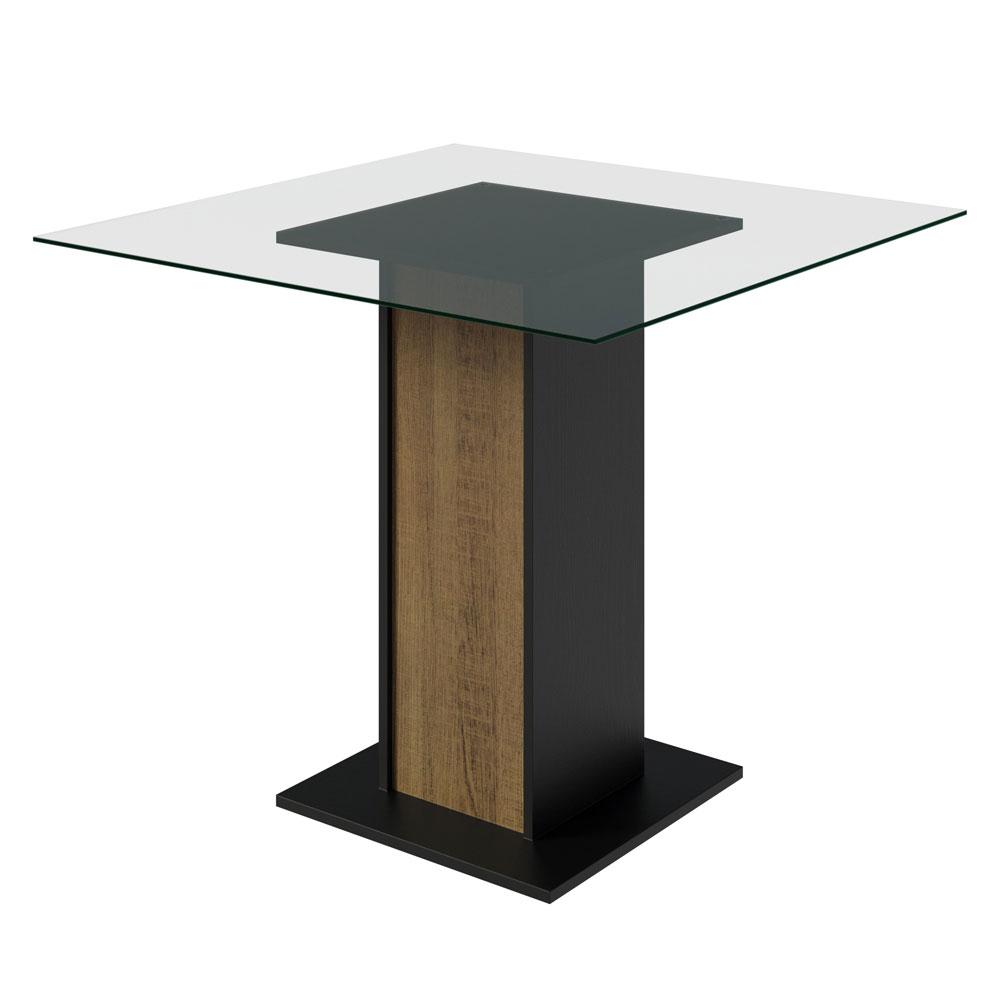 Conjunto Sala de Jantar Mesa Tampo de Vidro 4 Cadeiras Rustic/Preto/Silver Ivy  Madesa