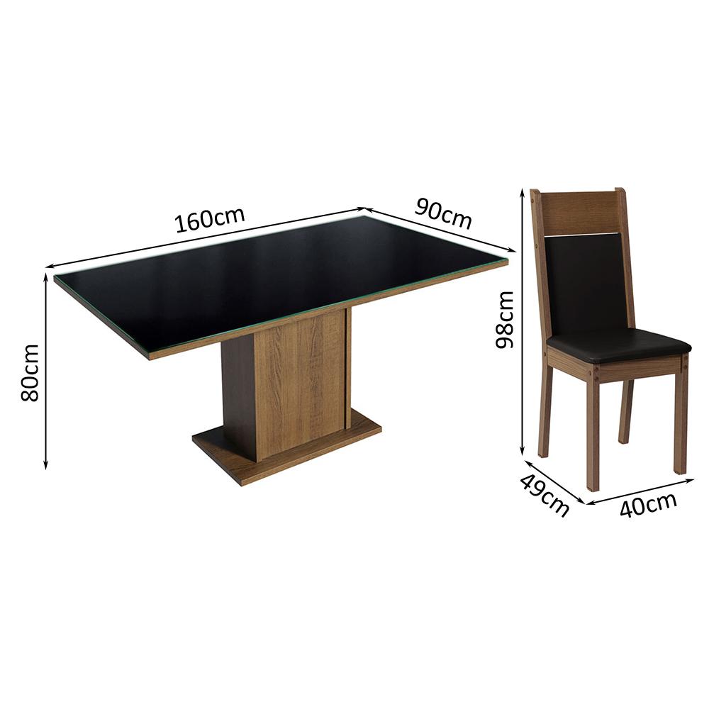Conjunto Sala de Jantar Mesa Tampo de Vidro 6 Cadeiras Preto/Rustic Francine Madesa