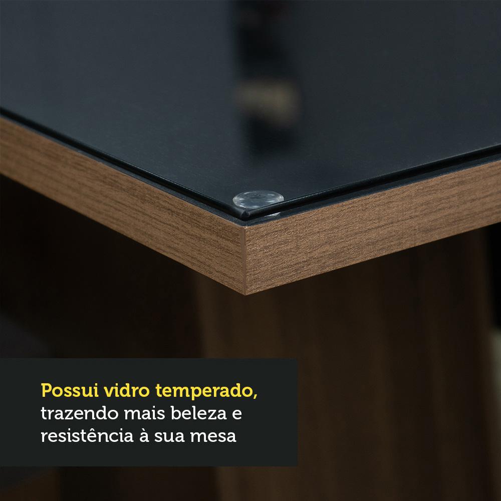 Conjunto Sala de Jantar Mesa Tampo de Vidro 6 Cadeiras Preto/Rustic Francine Madesa