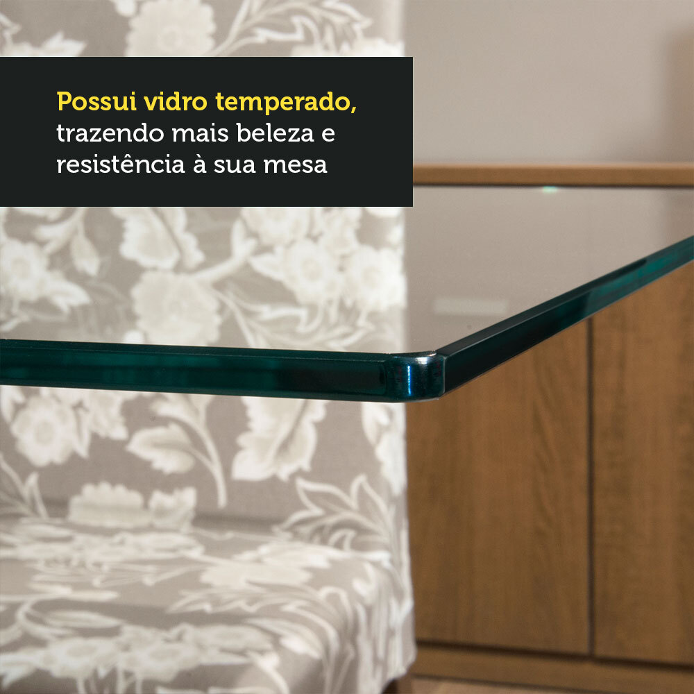 Conjunto Sala de Jantar Mesa Tampo de Vidro 6 Cadeiras Rustic/Branco/Imperial Stéfani Madesa