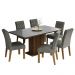 Conjunto Sala de Jantar Mesa Tampo de Vidro 6 Cadeiras Rustic/Cinza/Silver Geórgia Madesa