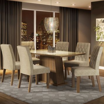 Conjunto Sala de Jantar Mesa Tampo de Vidro 6 Cadeiras Rustic/Crema/Imperial Stéfani Madesa é ruim? Conjunto Sala de Jantar Mesa Tampo de Vidro 6 Cadeiras Rustic/Crema/Imperial Stéfani Madesa é boa?