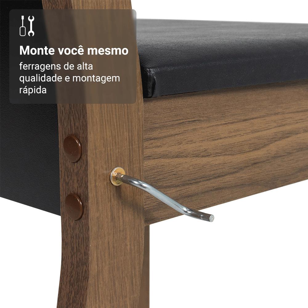 Conjunto Sala de Jantar Mesa Tampo de Vidro 6 Cadeiras Rustic/Preto Viola Madesa