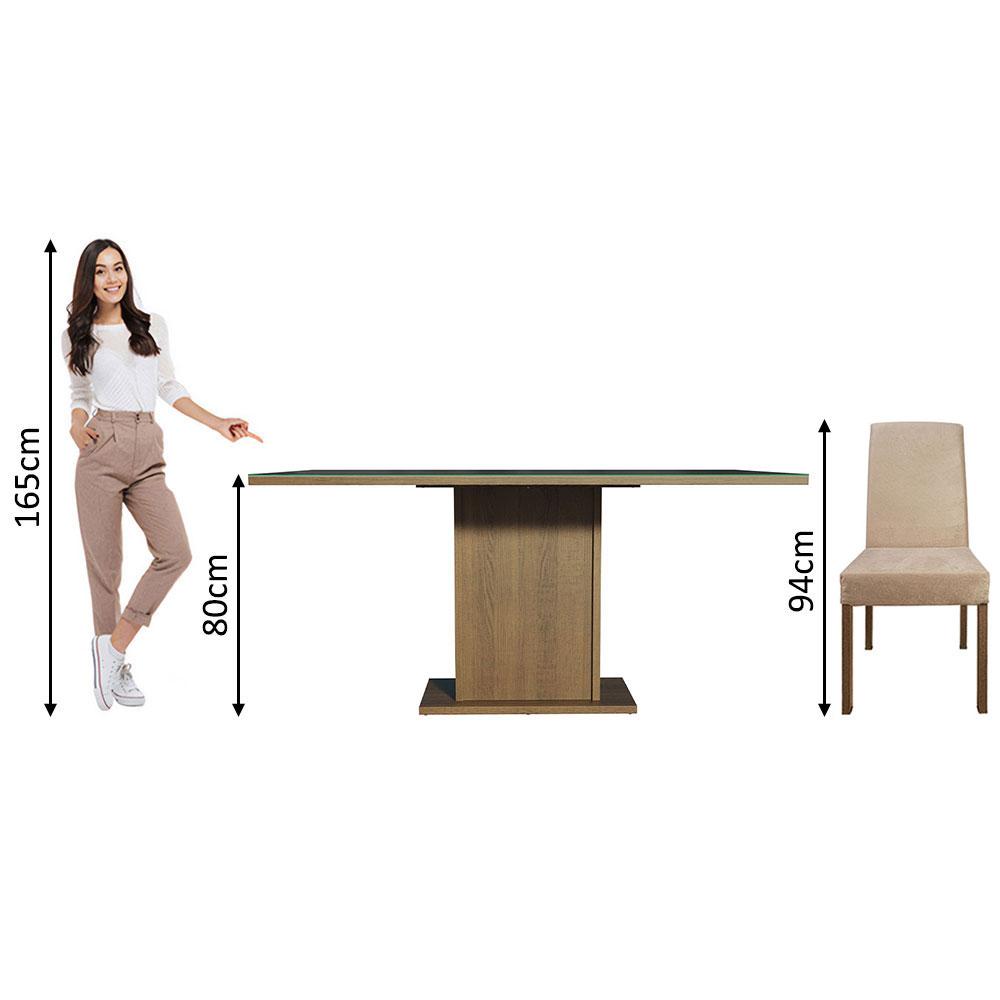 Conjunto Sala de Jantar Mesa Tampo de Vidro 6 Cadeiras Rustic/Preto/Imperial Alexis Madesa