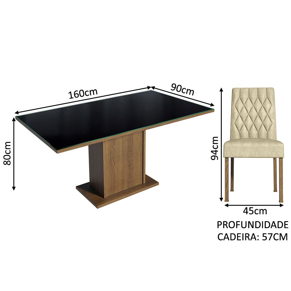 Conjunto Sala de Jantar Mesa Tampo de Vidro 6 Cadeiras Rustic/Preto/Imperial Geórgia Madesa
