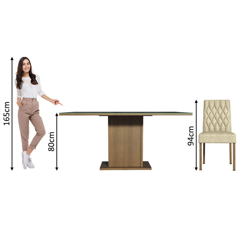 Conjunto Sala de Jantar Mesa Tampo de Vidro 6 Cadeiras Rustic/Preto/Imperial Geórgia Madesa