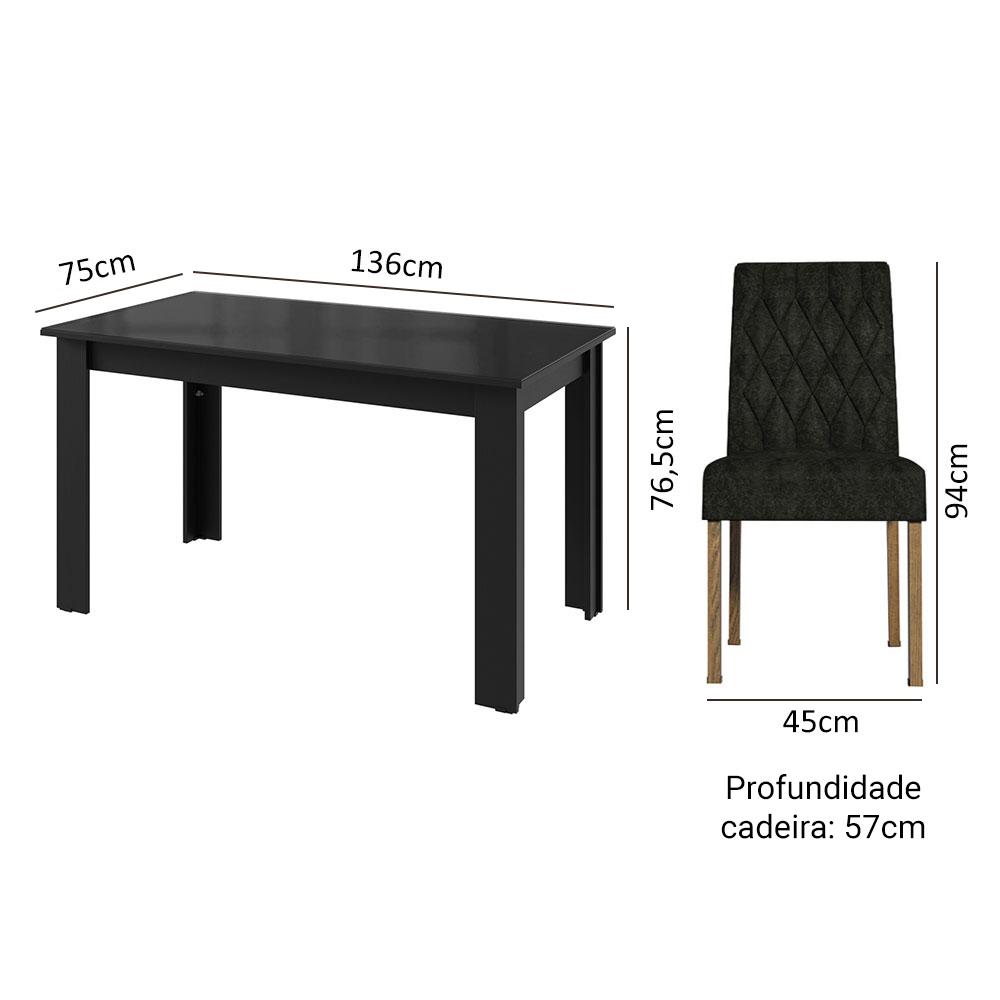 Conjunto Sala de Jantar Mesa Tampo de Vidro 6 Cadeiras Rustic/Preto/Oxford Odara Madesa
