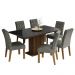Conjunto Sala de Jantar Mesa Tampo de Vidro 6 Cadeiras Rustic/Preto/Silver Geórgia Madesa