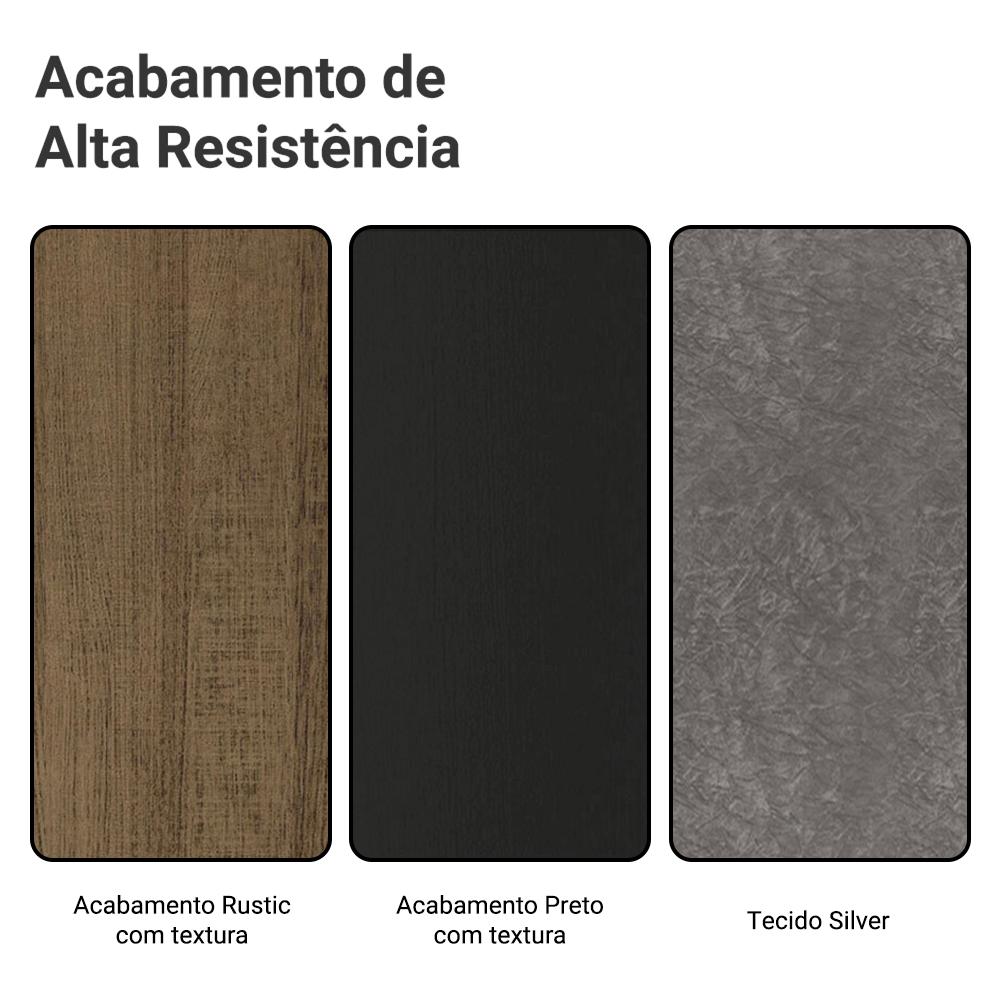 Conjunto Sala de Jantar Mesa Tampo de Vidro 6 Cadeiras Rustic/Preto/Silver Marissa Madesa