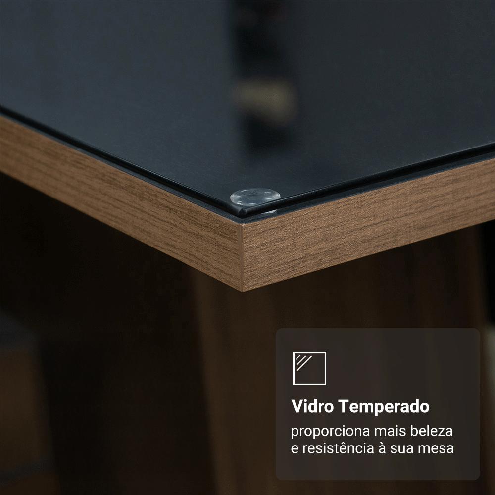 Conjunto Sala de Jantar Mesa Tampo de Vidro 6 Cadeiras Rustic/Preto/Silver Valerie Madesa