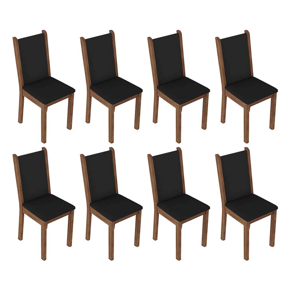 Conjunto Sala de Jantar Mesa Tampo de Vidro 8 Cadeiras Rustic/Preto Justine Madesa
