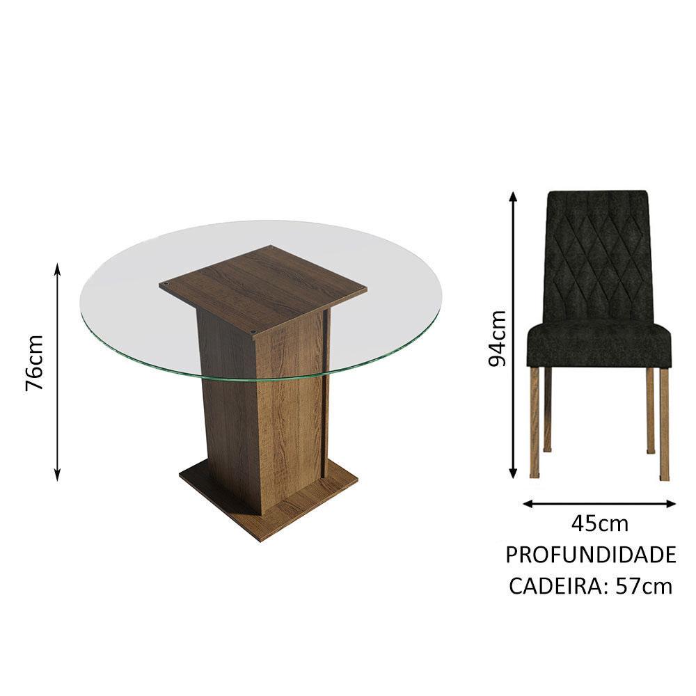 Conjunto Sala de Jantar Mesa Tampo de Vidro Redondo 4 Cadeiras Rustic/Oxford Irene Madesa