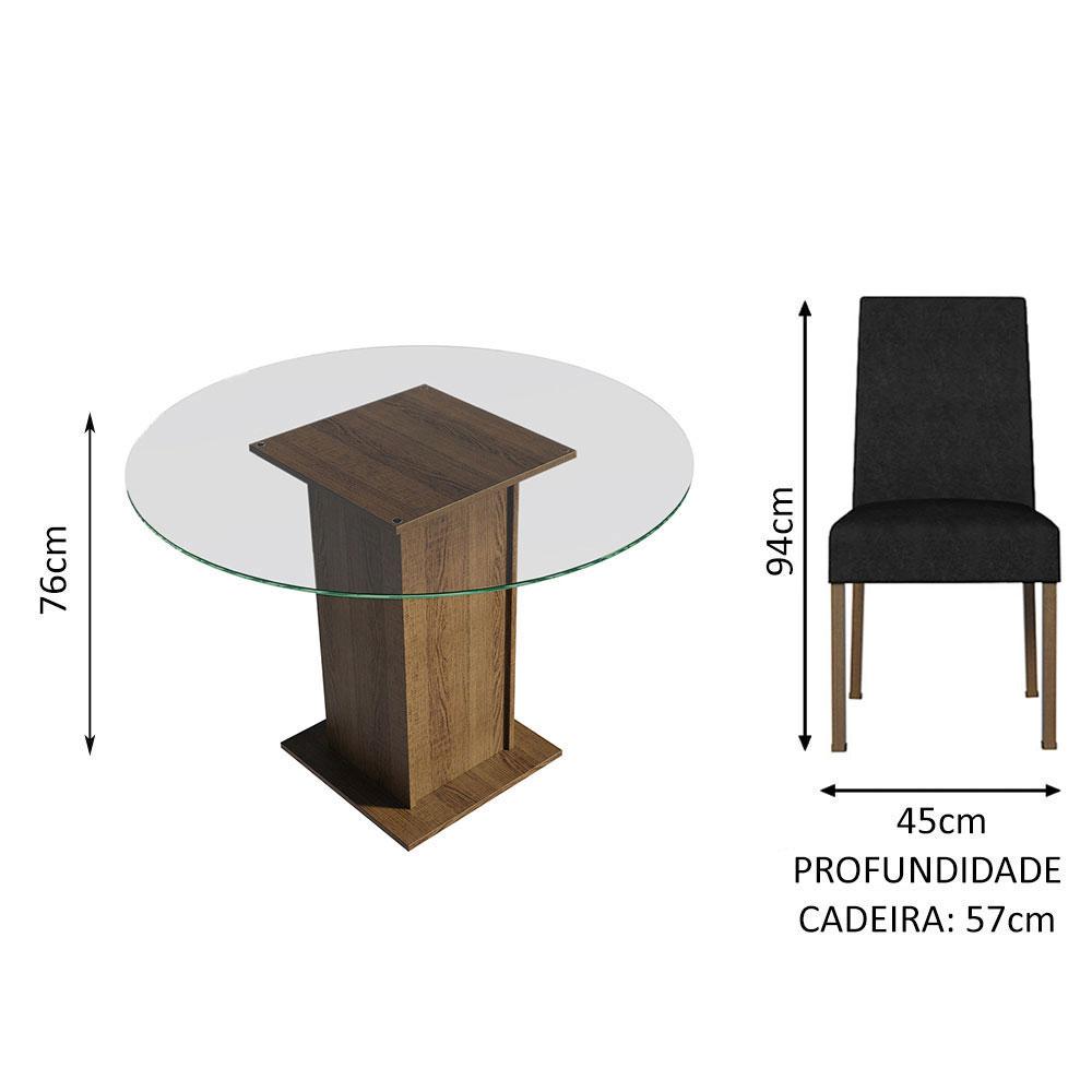 Conjunto Sala de Jantar Mesa Tampo de Vidro Redondo 4 Cadeiras Rustic/Oxford Mile Madesa
