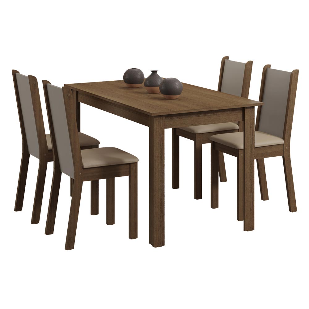 Conjunto Sala de Jantar Rosa Madesa Mesa com 4 Cadeiras - Rustic/Crema/Pérola