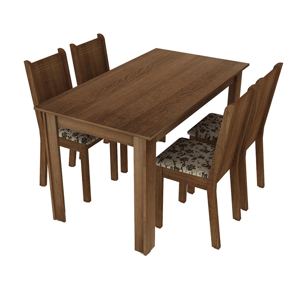 Conjunto Sala de Jantar Rosie Madesa Mesa Tampo de Madeira com 4 Cadeiras - Rustic/Bege Marrom