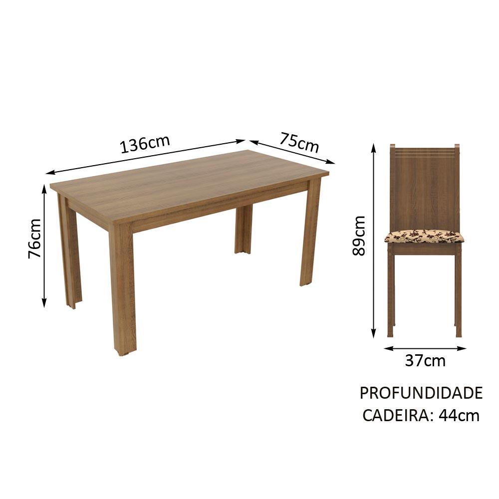 Conjunto Sala de Jantar Rosie Madesa Mesa Tampo de Madeira com 4 Cadeiras - Rustic/Bege Marrom