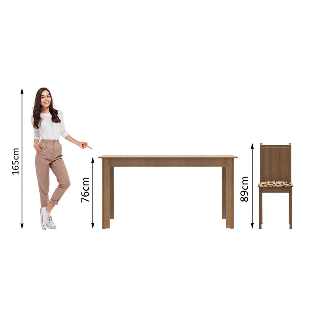 Conjunto Sala de Jantar Rosie Madesa Mesa Tampo de Madeira com 4 Cadeiras - Rustic/Bege Marrom