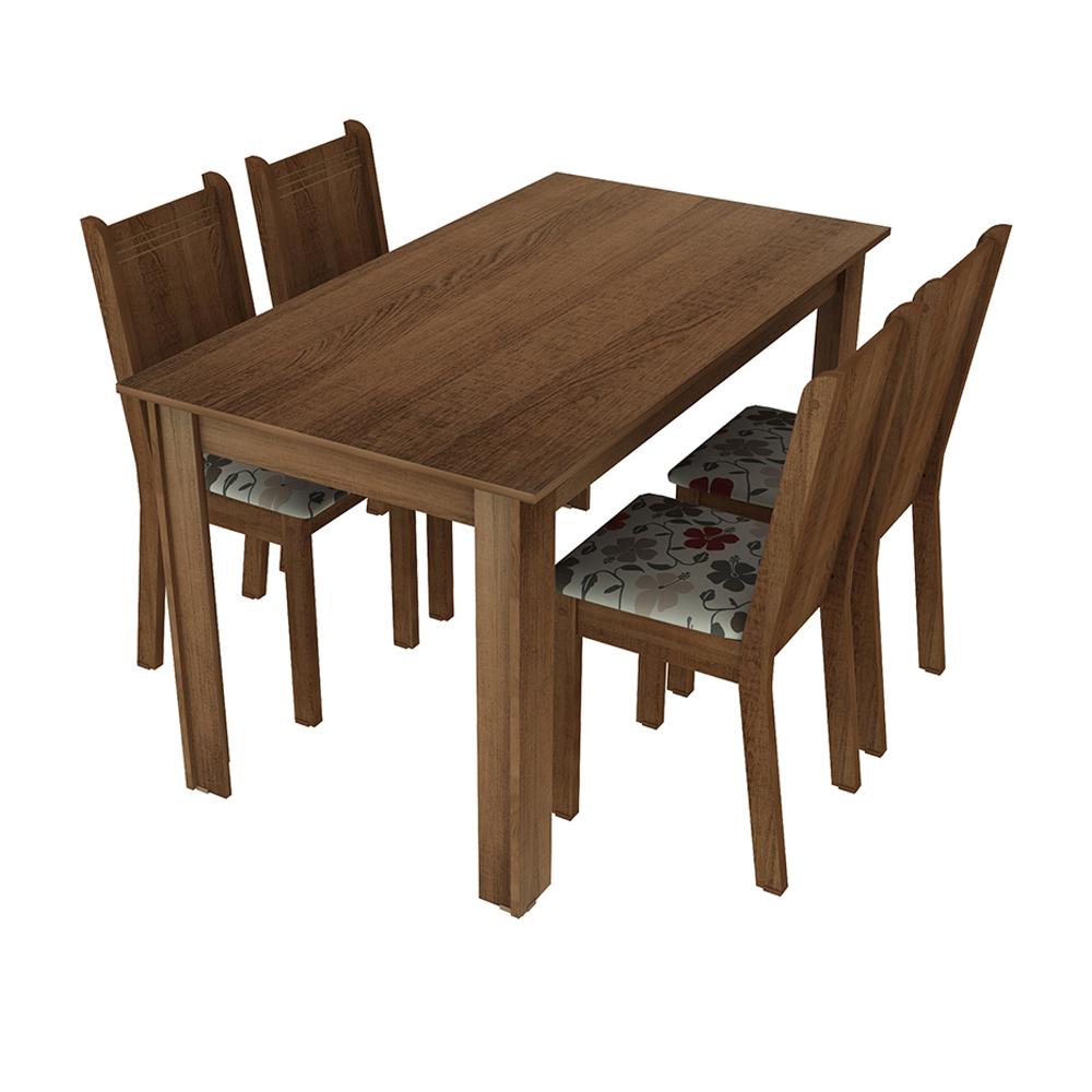 Conjunto Sala de Jantar Rosie Madesa Mesa Tampo de Madeira com 4 Cadeiras - Rustic/Hibiscos