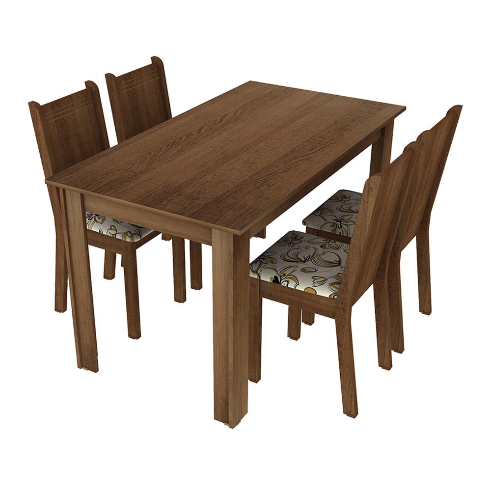 Conjunto Sala de Jantar Rosie Madesa Mesa Tampo de Madeira com 4 Cadeiras - Rustic/Lírio Bege