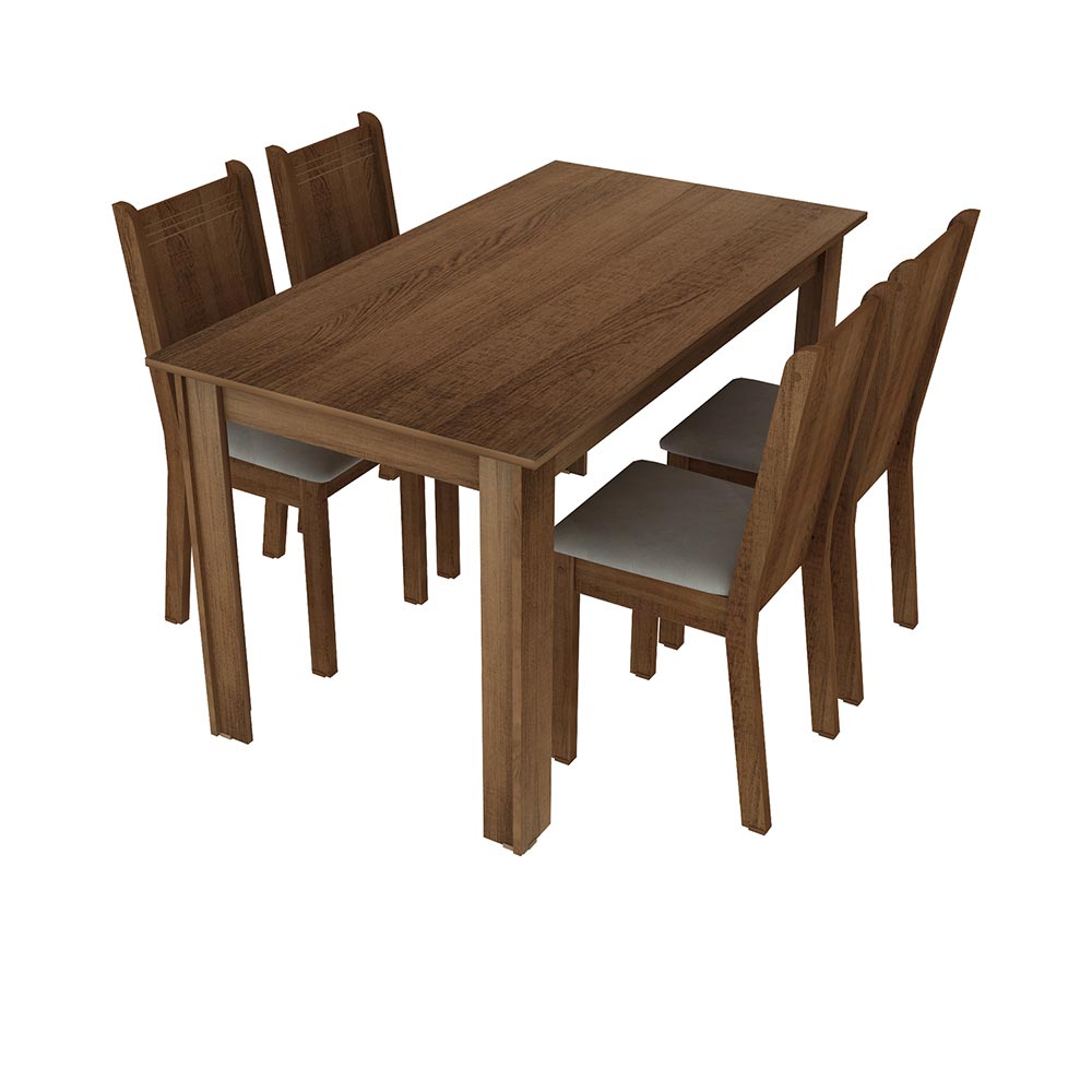 Conjunto Sala de Jantar Rosie Madesa Mesa Tampo de Madeira com 4 Cadeiras - Rustic/Pérola