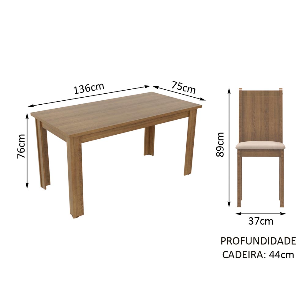 Conjunto Sala de Jantar Rosie Madesa Mesa Tampo de Madeira com 4 Cadeiras - Rustic/Pérola