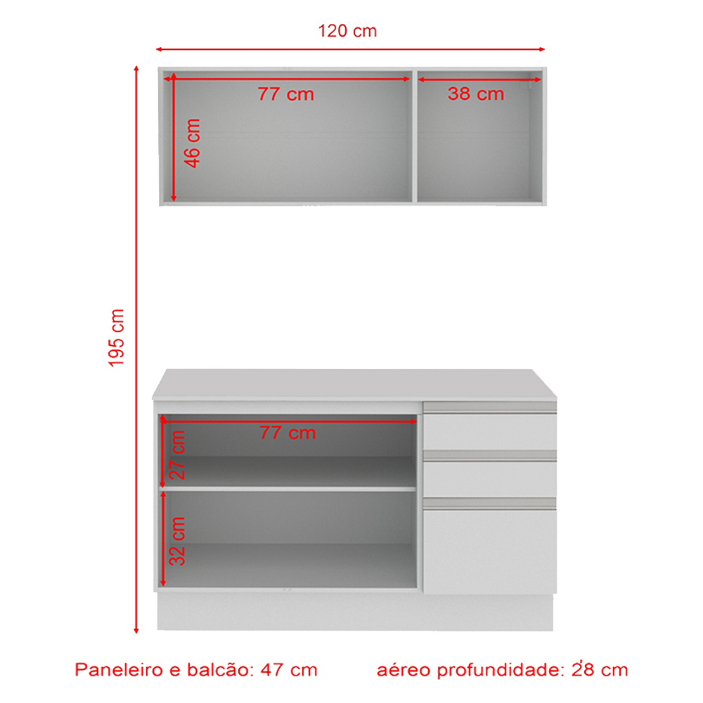 Cozinha Compacta 100% MDF Madesa Smart 120 cm Modulada Com Balcão e Tampo