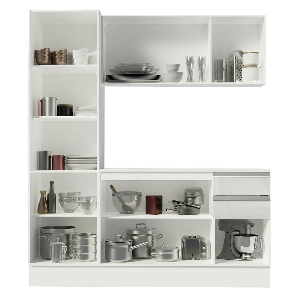 Cozinha Compacta 100% MDF Madesa Smart 170 cm Modulada Com Armário, Balcão e Tampo - Frentes Branco Brilho