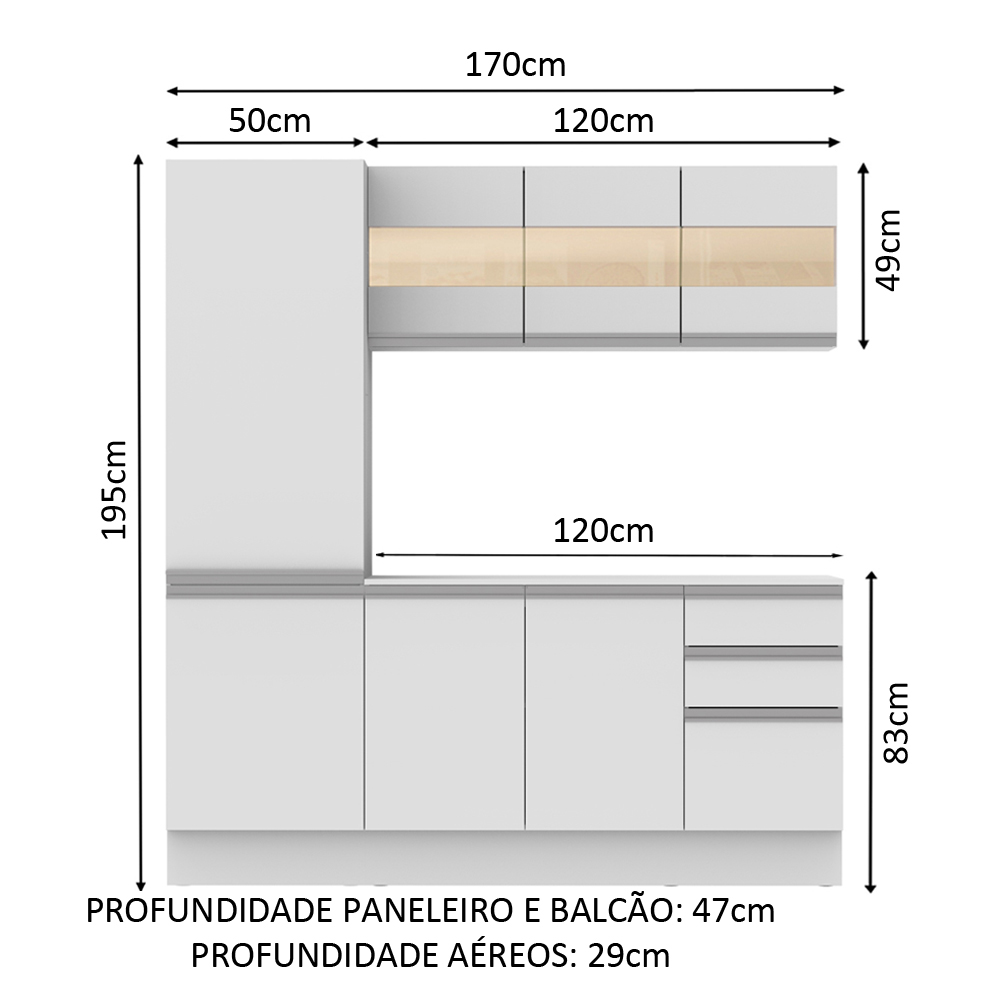 Cozinha Compacta 100% MDF Madesa Smart 170 cm Modulada Com Armário, Balcão e Tampo