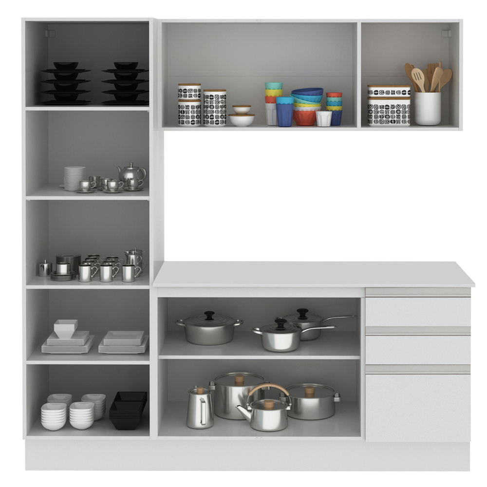 Cozinha Compacta 100% MDF Madesa Smart 170 cm Modulada Com Armário, Balcão e Tampo