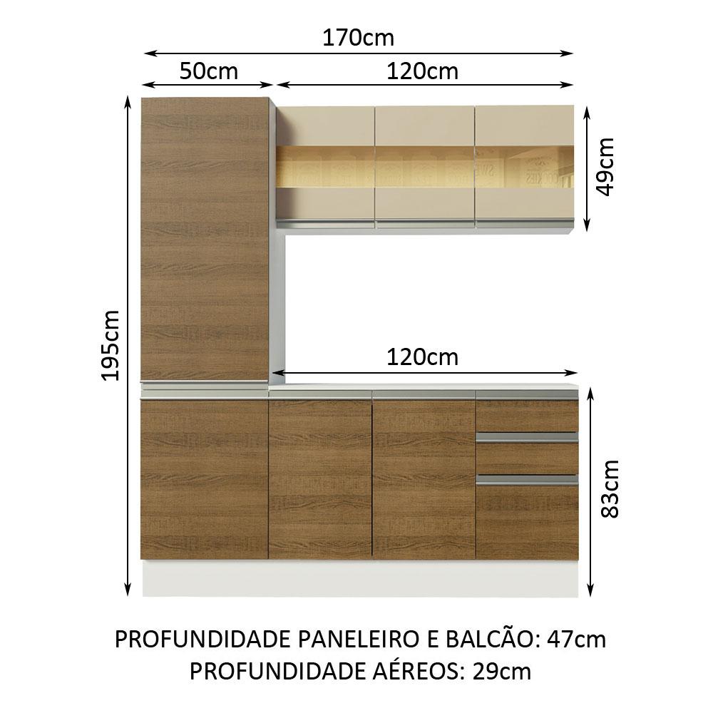 Cozinha Compacta 100% MDF Madesa Smart 170 cm Modulada Com Armário, Balcão e Tampo