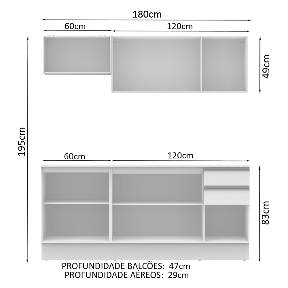 Cozinha Compacta 100% MDF Madesa Smart 180 cm Modulada Com Balcão e Tampo
