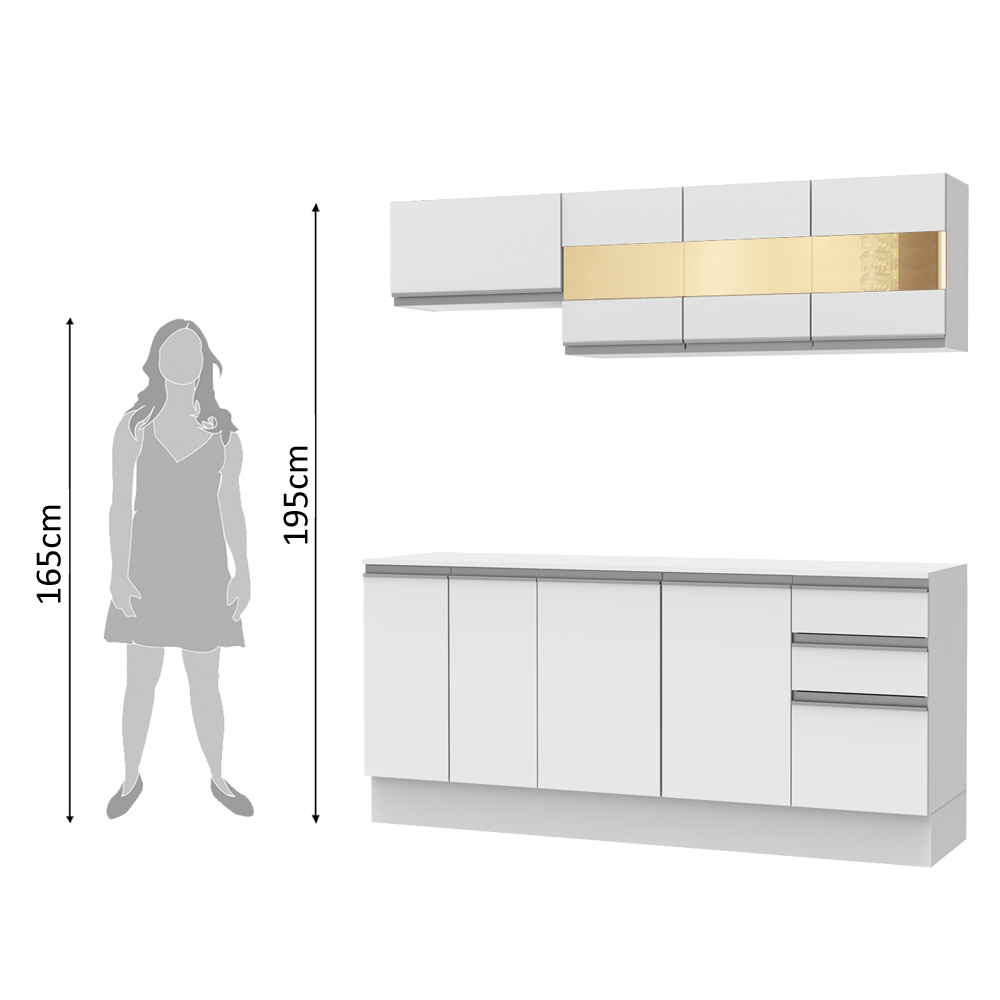 Cozinha Compacta 100% MDF Madesa Smart 180 cm Modulada Com Balcão e Tampo