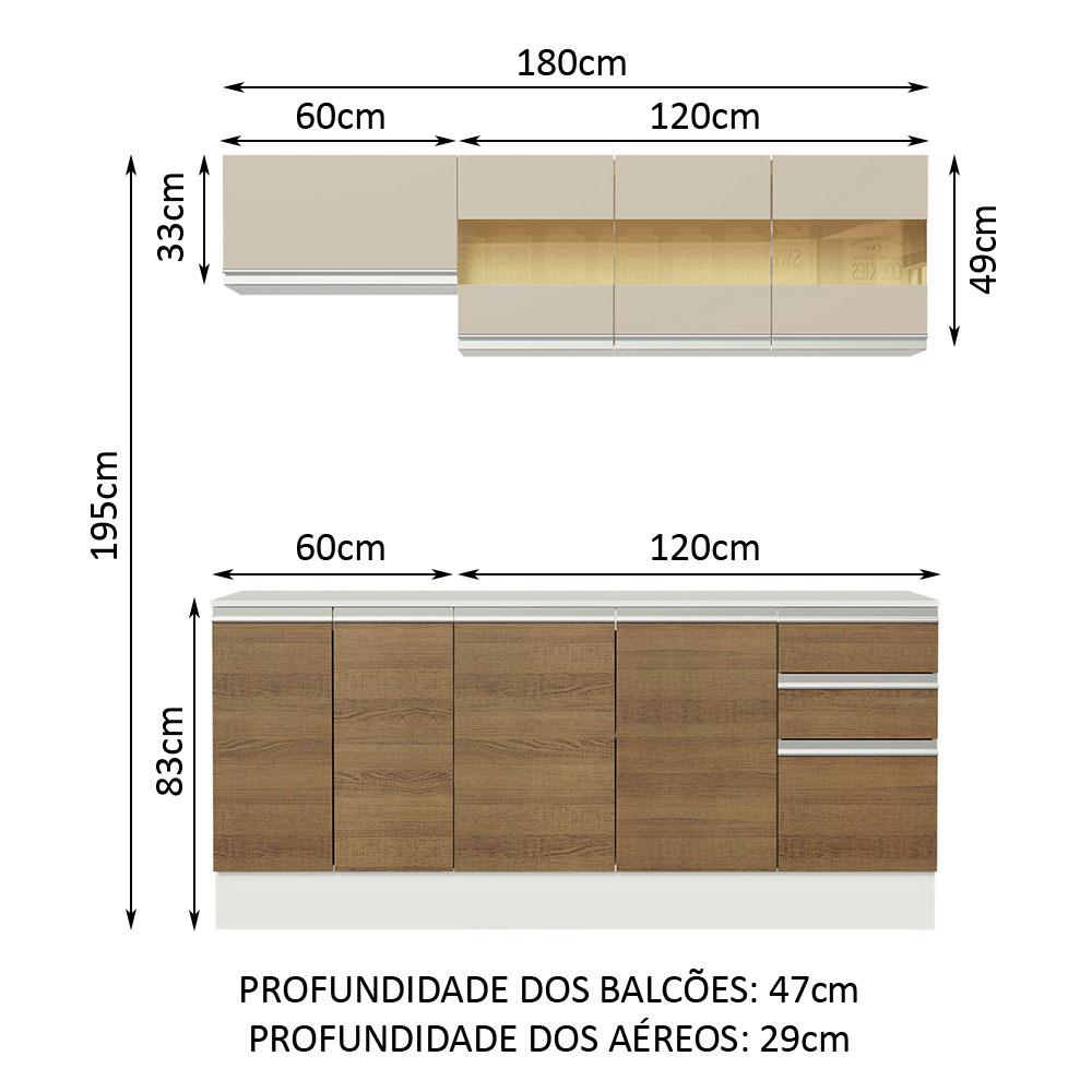 Cozinha Compacta 100% MDF Madesa Smart 180 cm Modulada Com Balcão e Tampo