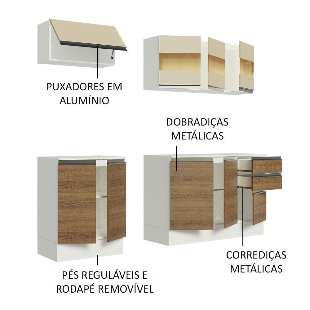 Cozinha Compacta 100% MDF Madesa Smart 180 cm Modulada Com Balcão e Tampo