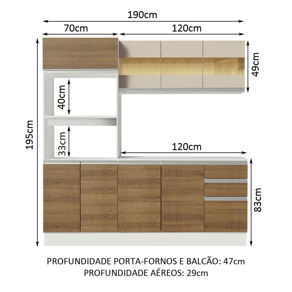 Cozinha Compacta 100% MDF Madesa Smart 190 cm Com Armário, Balcão e Tampo