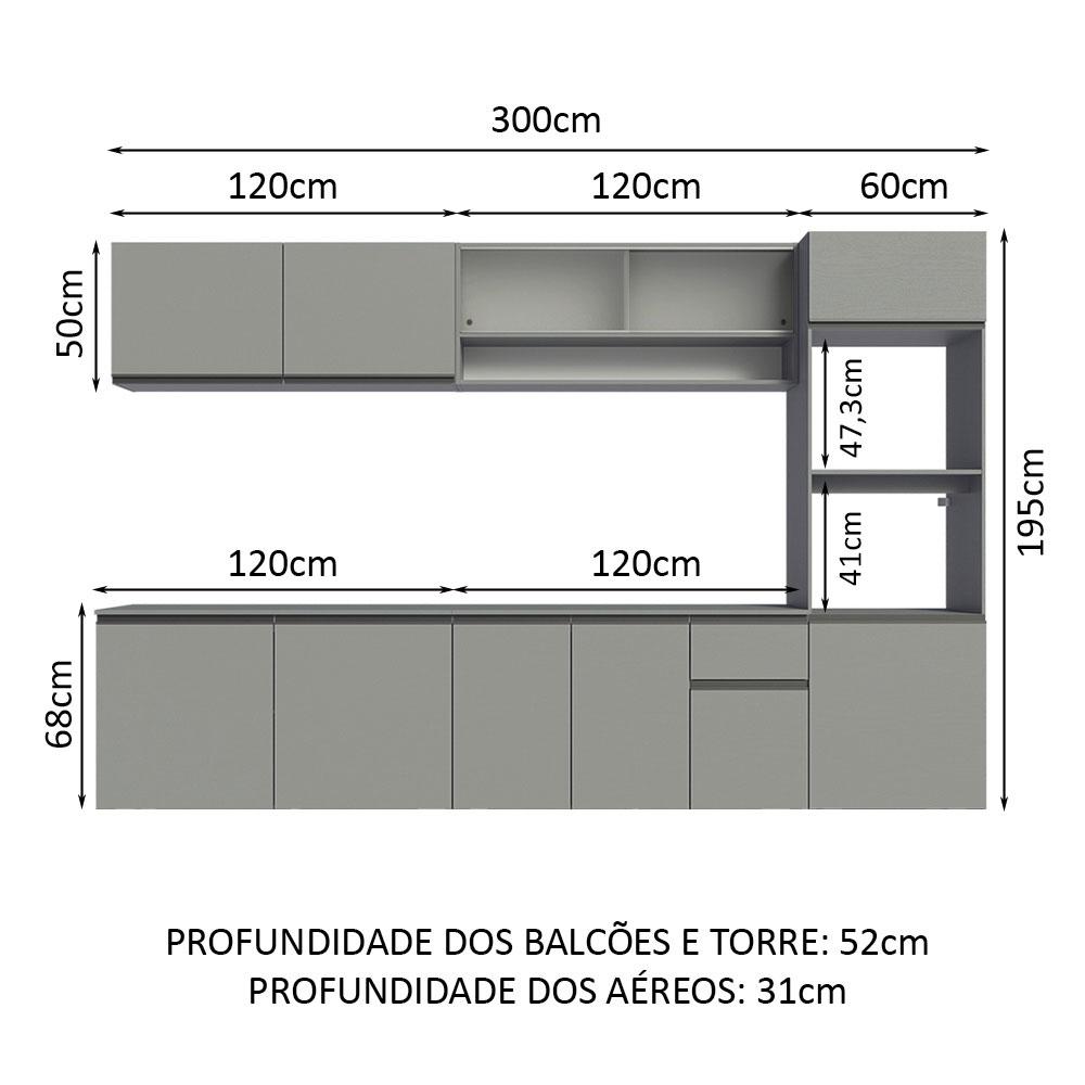 Cozinha Compacta 300cm Cinza Nice Madesa