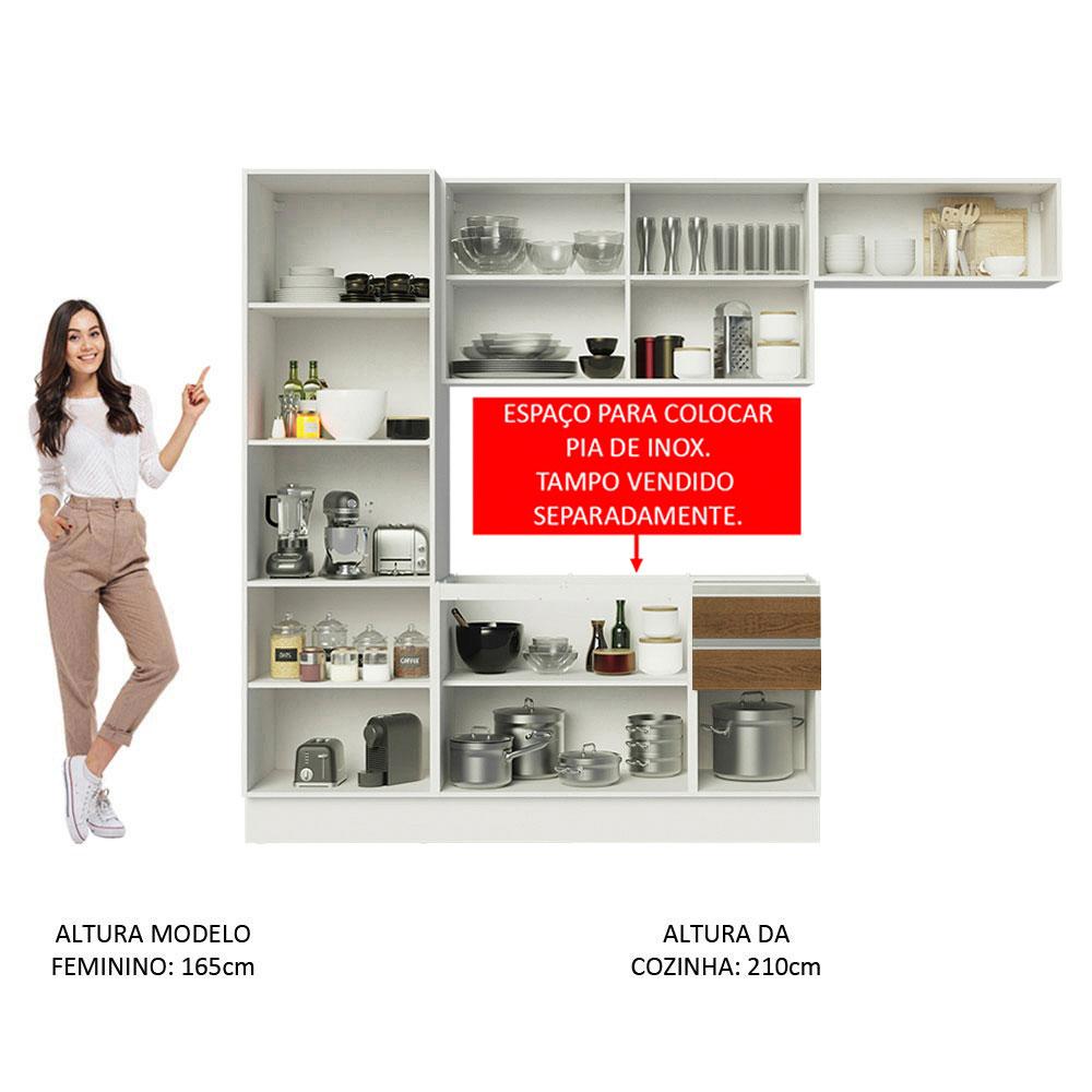 Cozinha Compacta Madesa 100% MDF Acordes Com Armário e Balcão - Branco/Rustic