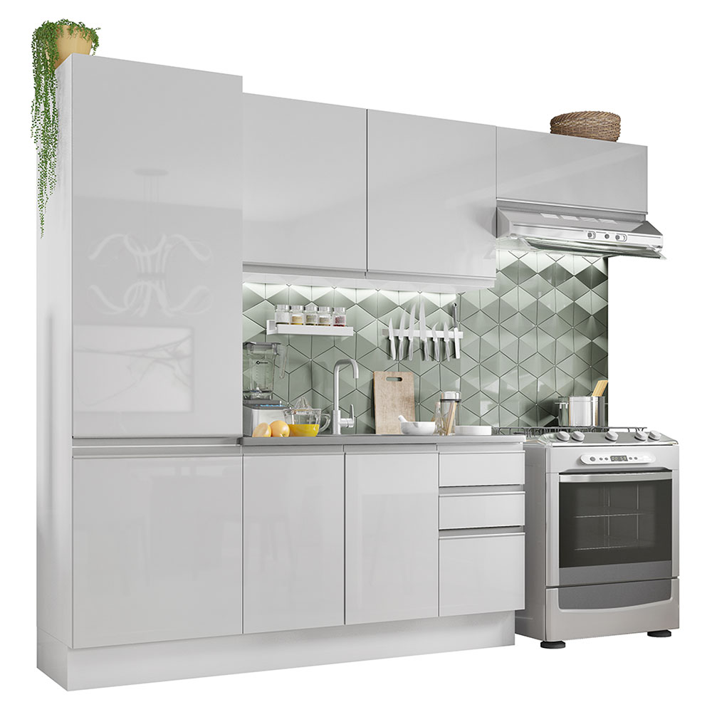 Cozinha Compacta Madesa 100% MDF Acordes com Armário e Balcão - Portas Branco Brilho