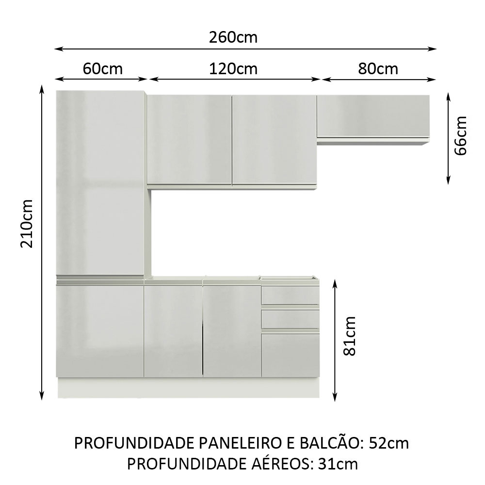 Cozinha Compacta Madesa 100% MDF Acordes com Armário e Balcão - Portas Branco Brilho